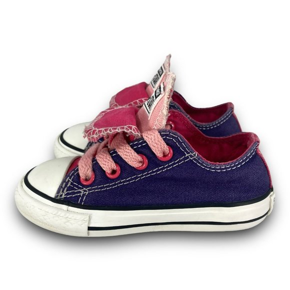 Converse Chuck Taylor Double Tongue Sneakers 732566F Purple Pink Toddler 6 - Picture 4 of 9